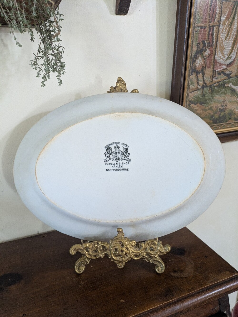Antique Victorian White Ironstone Oval Platter Powell & Bishop Hanley Staffordsh